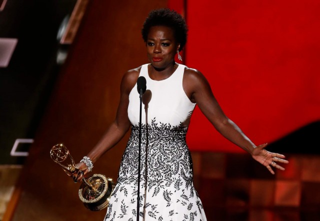 Viola Davis accepts the award for Outstanding Lead Actress In A Drama Series for her role in ABC's "How To Get Away With Murder" at the 67th Primetime Emmy Awards in Los Angeles, California September 20, 2015. REUTERS/Lucy Nicholson - RTS230J