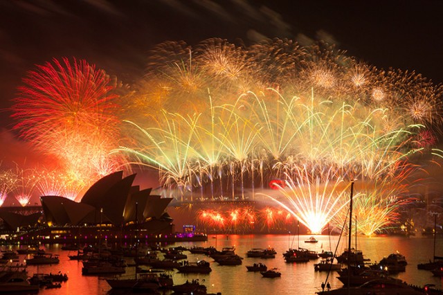 Fireworks light up Sydney harbour, Australia