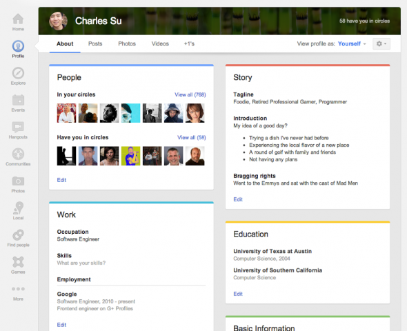 google plus about tab