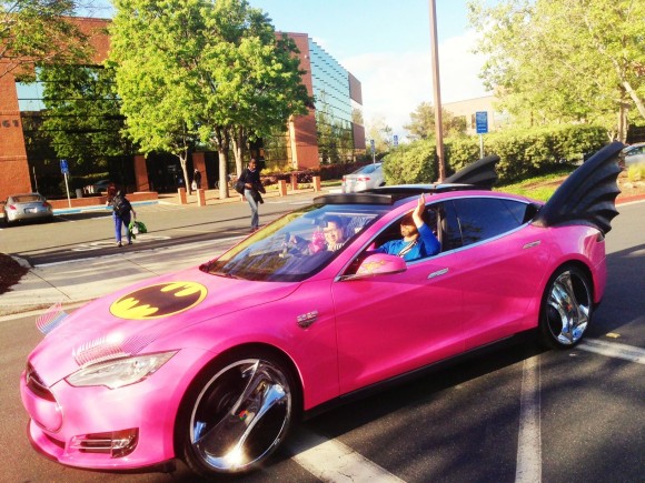 Sergey Brin Pink-Wrapped Batmobile Tesla 3