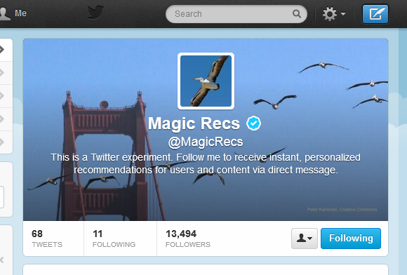 Magic Recs Twitter account