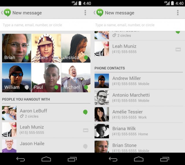 hangouts app for android merges chat and sms messages