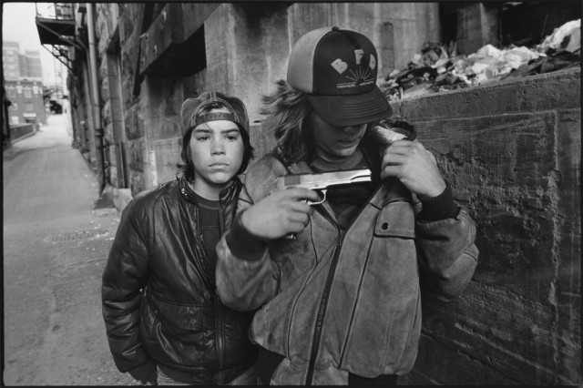 "Rat" and Mike with a gun, Seattle, Washington, 1983