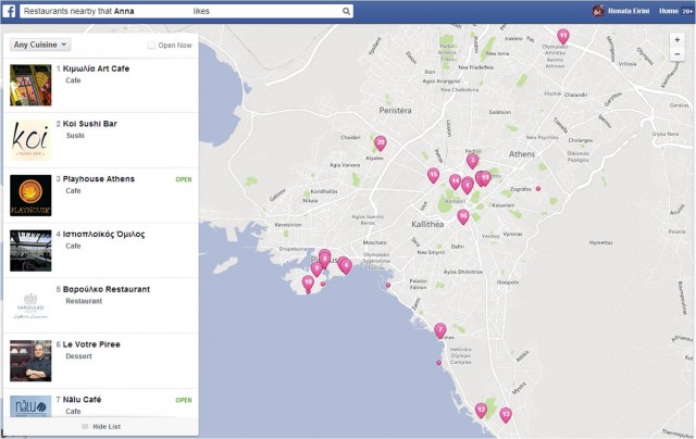 Facebook graph search restaurants