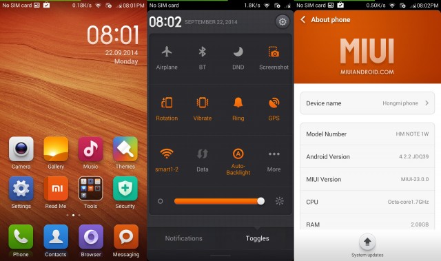 xiaomi redmi note menu