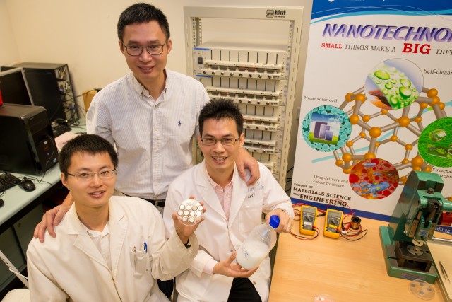 NTU Assoc Prof Chen Xiaodong with research fellow Tang Yuxin and PhD student Deng Jiyang