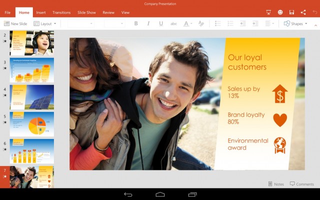 MS Office PowerPoint for Android Tablets