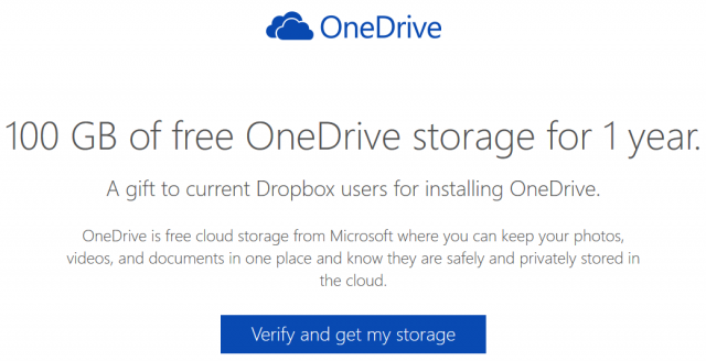 100 GB free OneDrive storage for Dropbox users