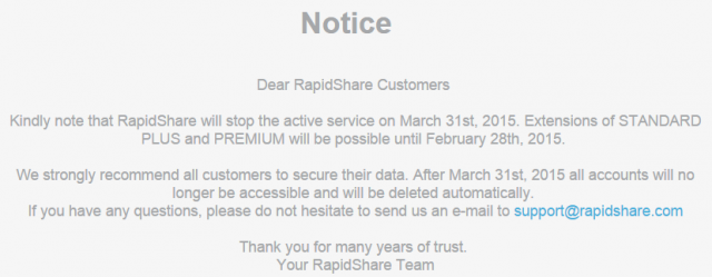 RIP RapidShare announcement