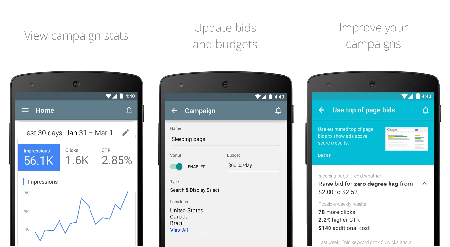 Google AdWords app for Android