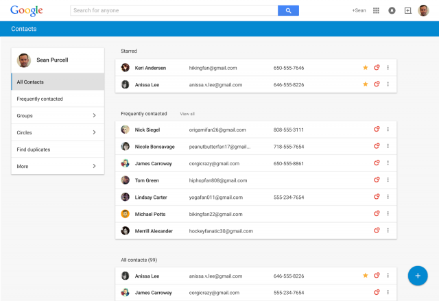 Google Contacts preview