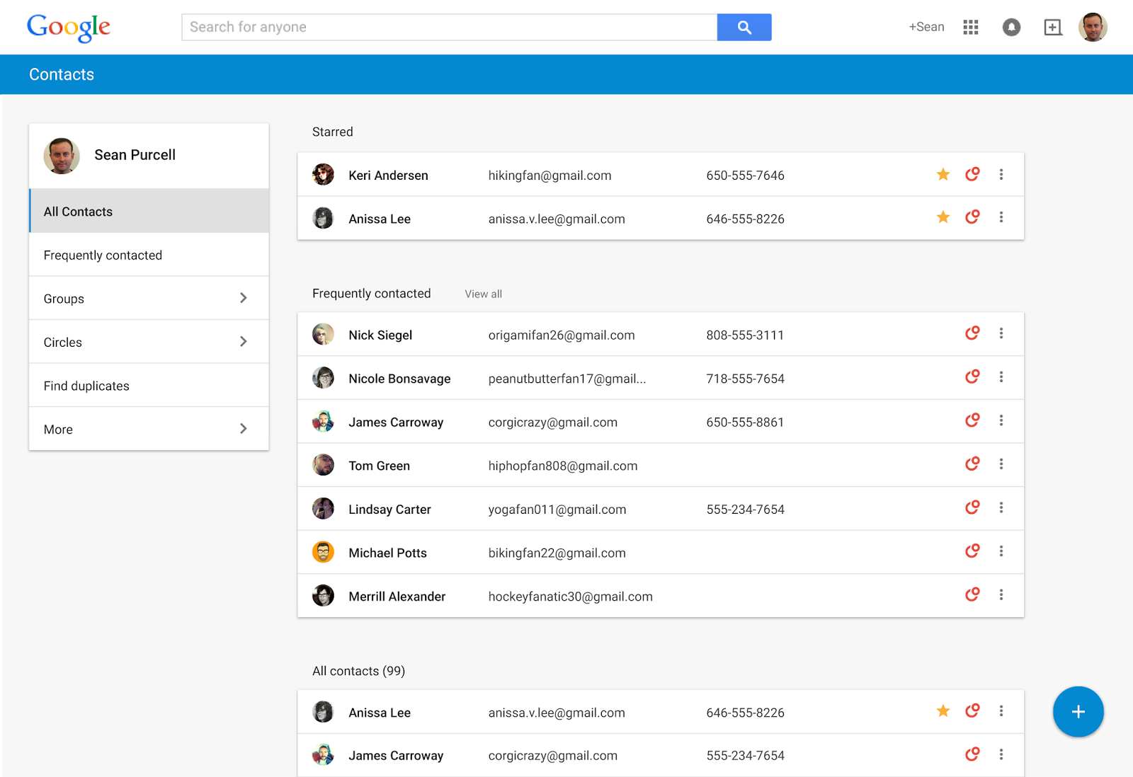 Google Contacts preview