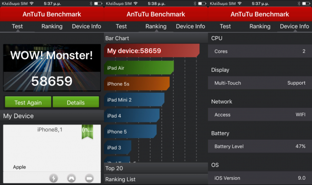 Antutu iPhone 6s results