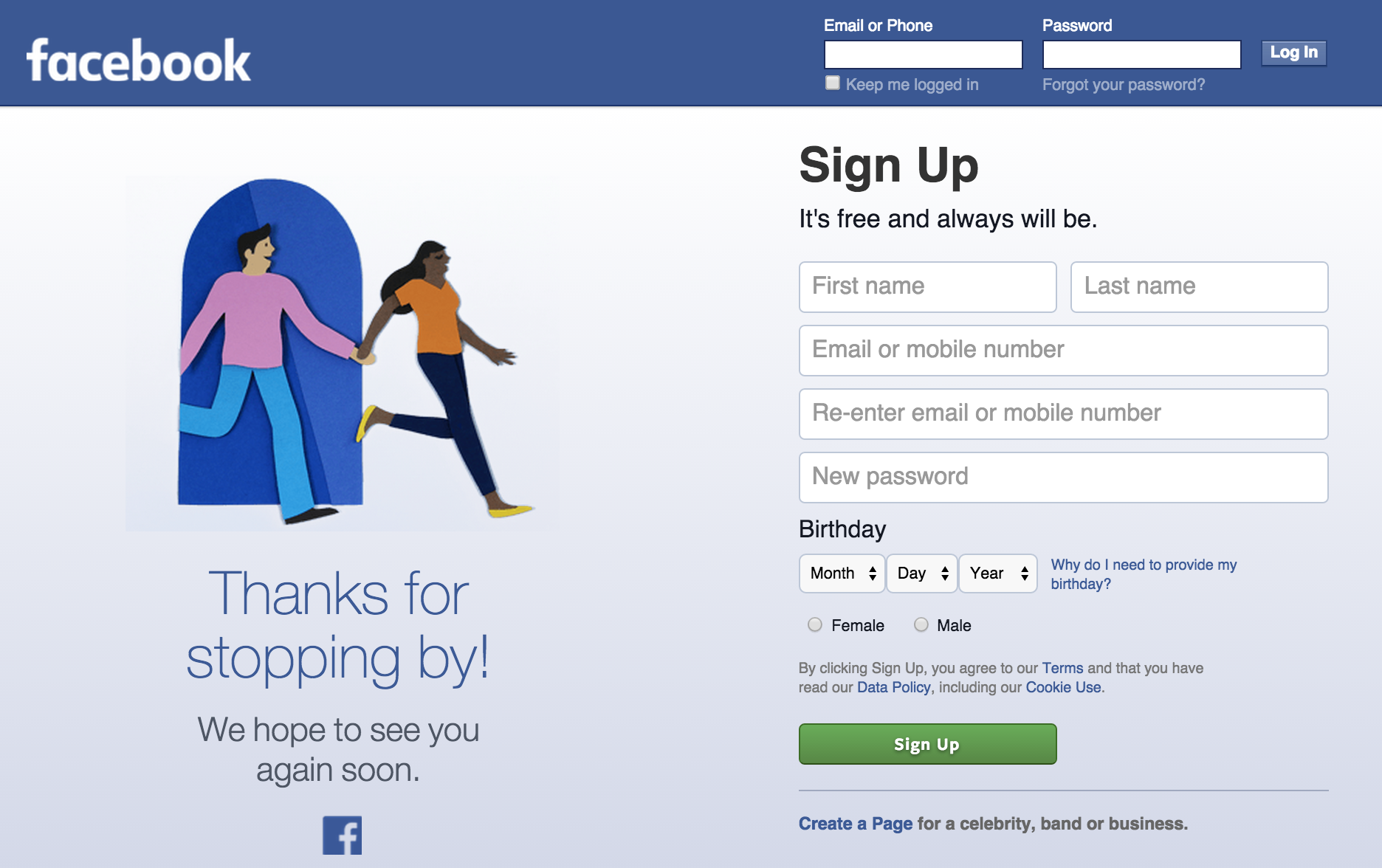 facebook log out screen