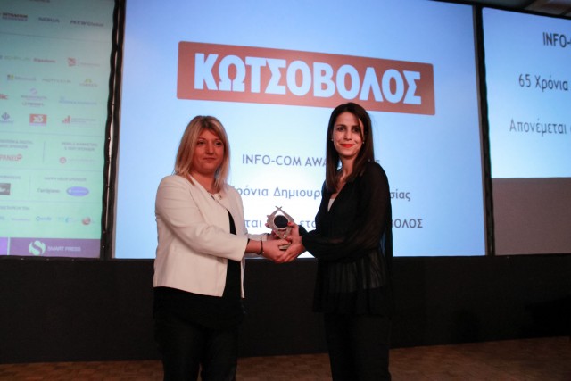 Η κα Μάριαμ Σάντρι, Marketing Manager Κωτσόβολος παραλαμβάνει το βραβείο της Info-com