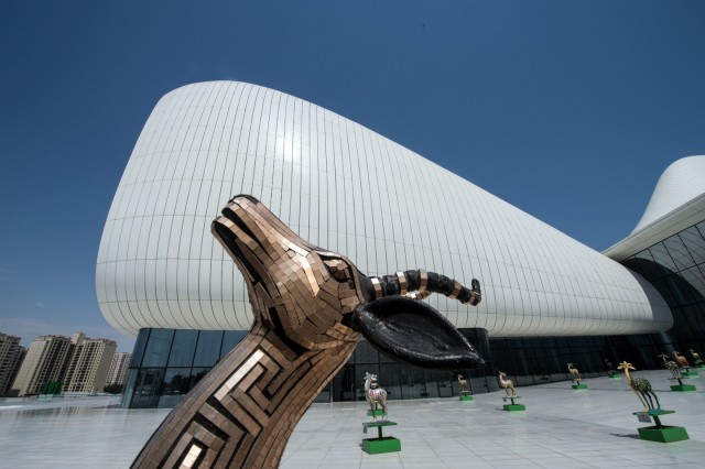 The Heydar Aliyev Cultural Center in Baku , Azerbaijan