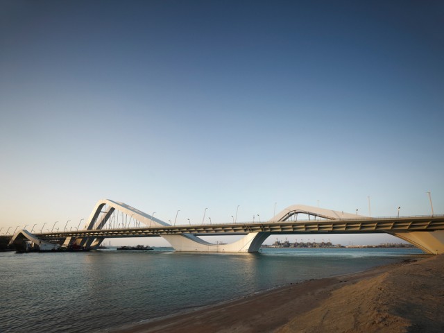 Sheikh Zayed Bridge, Zaha Hadid, Abu Dhabi, United Emirates, 2010, Daytime Elevation Of Main Span Linking Abu Dhabi Island With Gulf South Shore, Zaha Hadid, United Arab Emirates, Architect, (Photo By View Pictures/UIG via Getty Images)