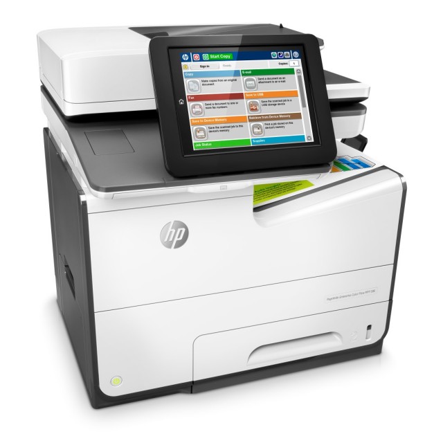HP PageWide Enterprise Color Flow MFP 586z, PageWide Technology, automatic duplexing, right view, keyboard in