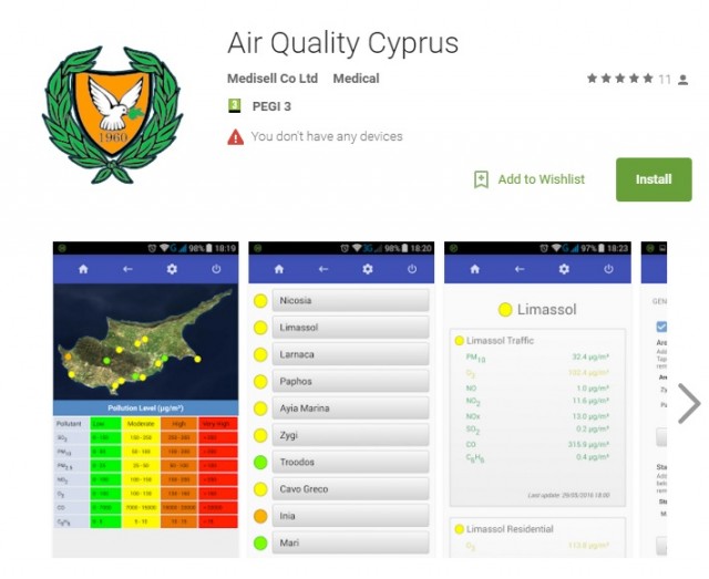 air quality cyprus android mobile application