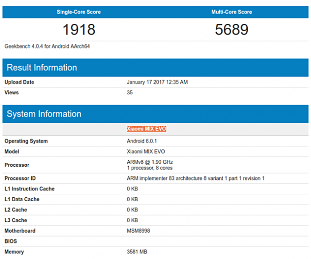 Xiaomi Mix Evo benchs