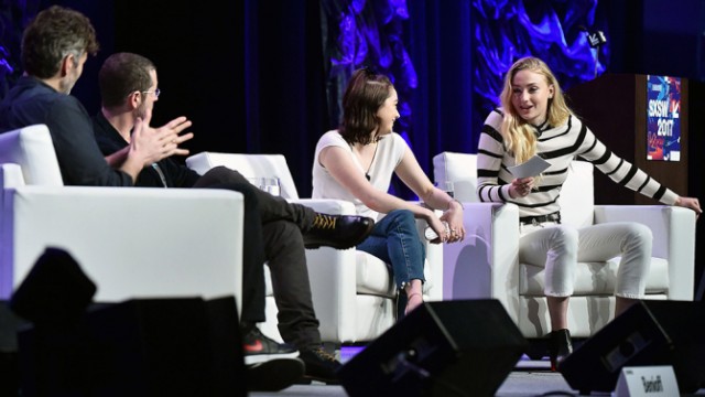 Mandatory Credit: Photo by REX/Shutterstock (8511025j) David Benioff, D. B. Weiss, Maisie Williams and Sophie Turner 'Game of Thrones' TV Series panel, SXSW Festival, Austin, USA - 12 Mar 2017